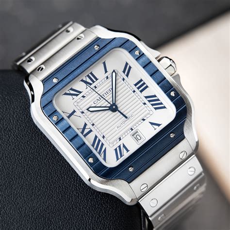 cartier santos 38|cartier santos blue bezel.